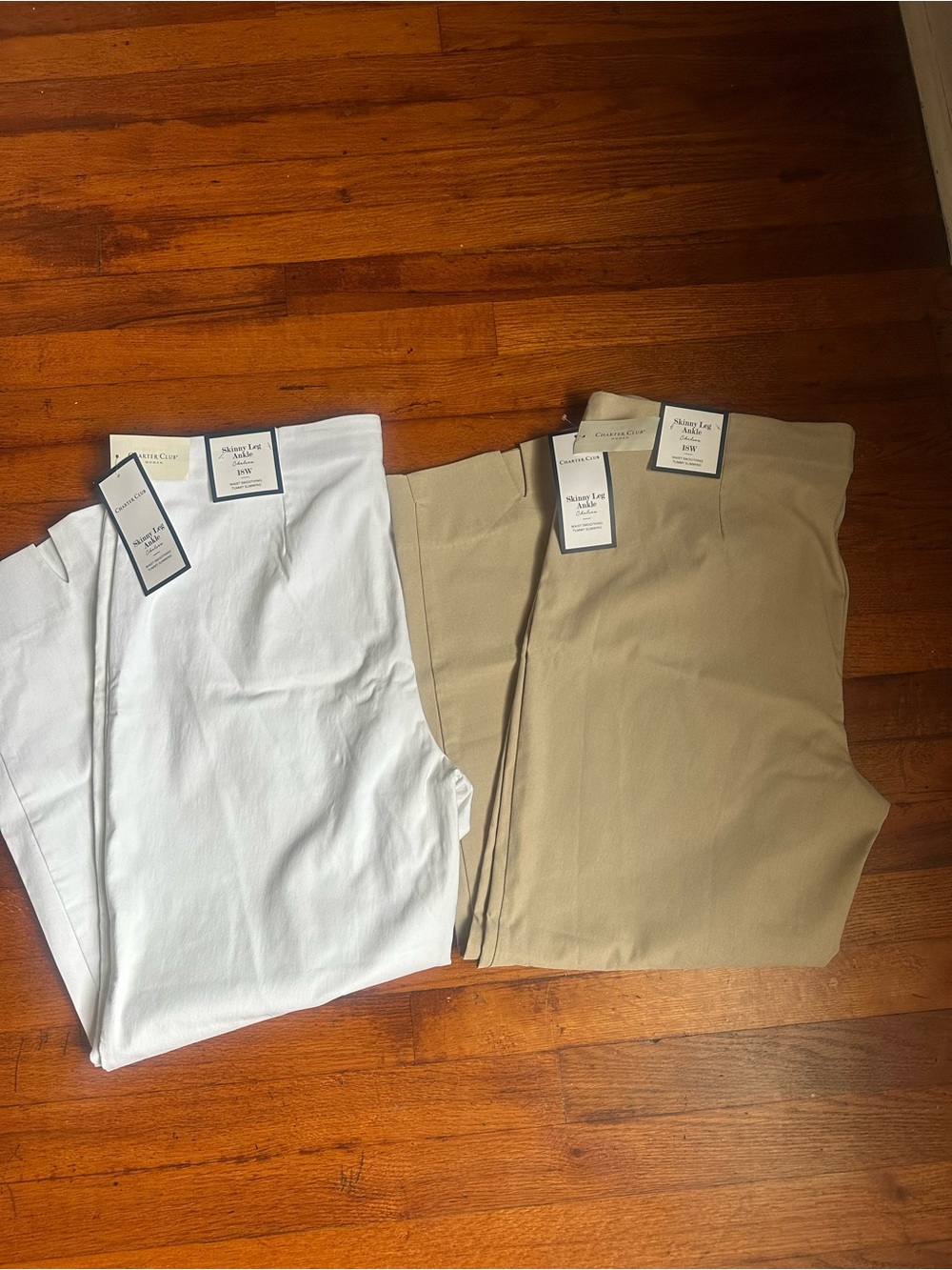 2- Charter Club Skinny Leg Ankle Pants Women's 18 W Khaki & white